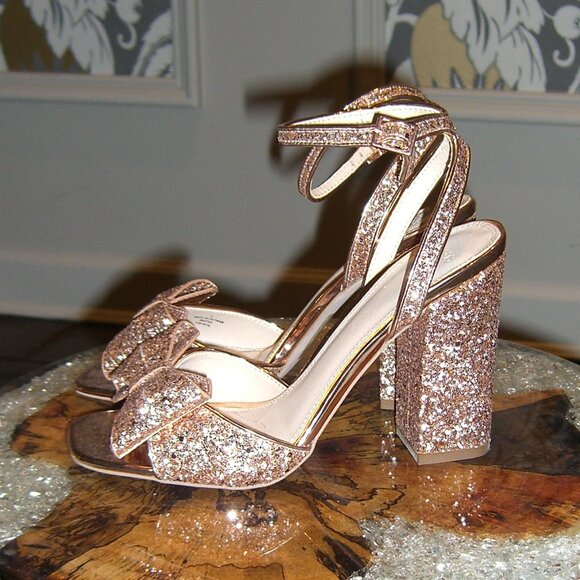 NIB ASOS HEAVEN SENT NUDE METALLIC BOW OPEN TOE HEELS SANDALS SHOES UK5 US7 - Picture 5 of 7